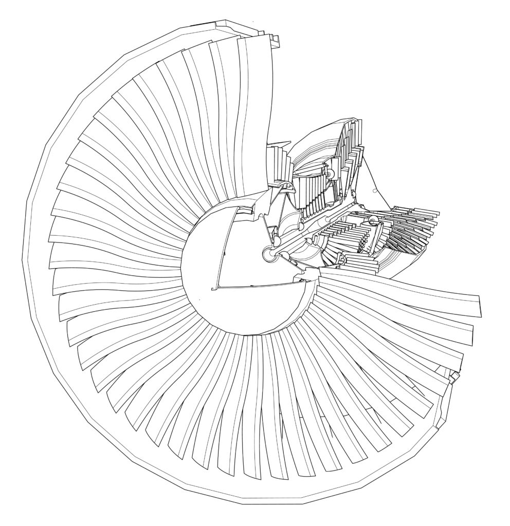 Turbo jet engine aircraft. Vector line illustration.